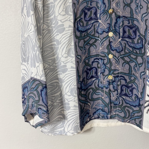 NWT Citron Santa Monica 100% Silk Button Front Blouse – Blue & Ivory – Size M - Picture 2 of 6